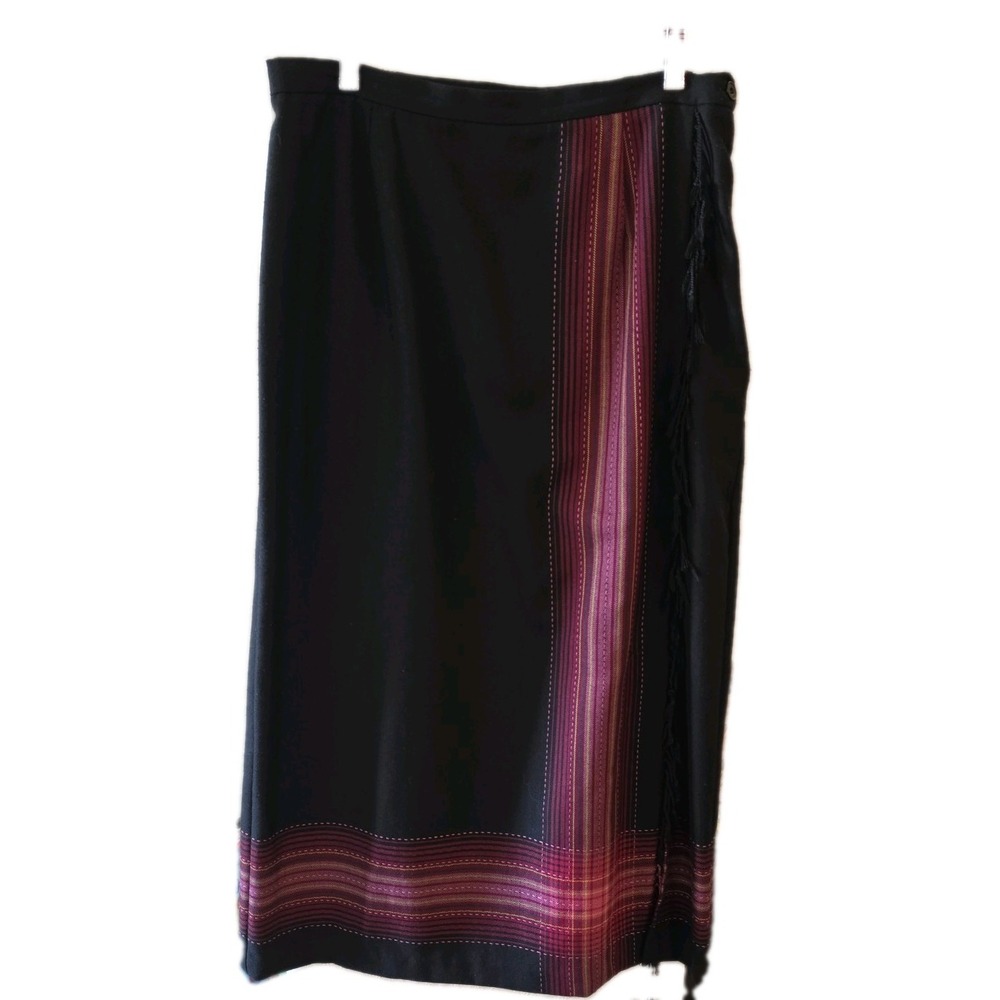Requirements Southwestern Trim Fringe Midi Skirt Black Red Orange Size 14